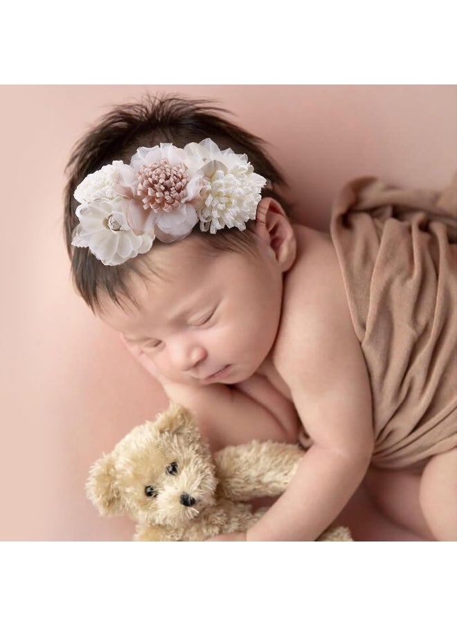 Baby Girl Bows Floral Headbands Set - 3pcs Flower Crown Elastic Hairband Newborn Toddler Hair Accessories Gifts for Girls (1-6 years old)