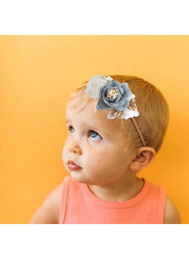 Baby Girl Bows Floral Headbands Set - 3pcs Flower Crown Elastic Hairband Newborn Toddler Hair Accessories Gifts for Girls (1-6 years old)
