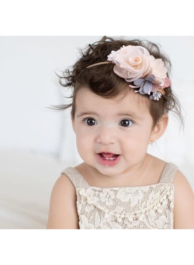 Baby Girl Bows Floral Headbands Set - 3pcs Flower Crown Elastic Hairband Newborn Toddler Hair Accessories Gifts for Girls (1-6 years old)
