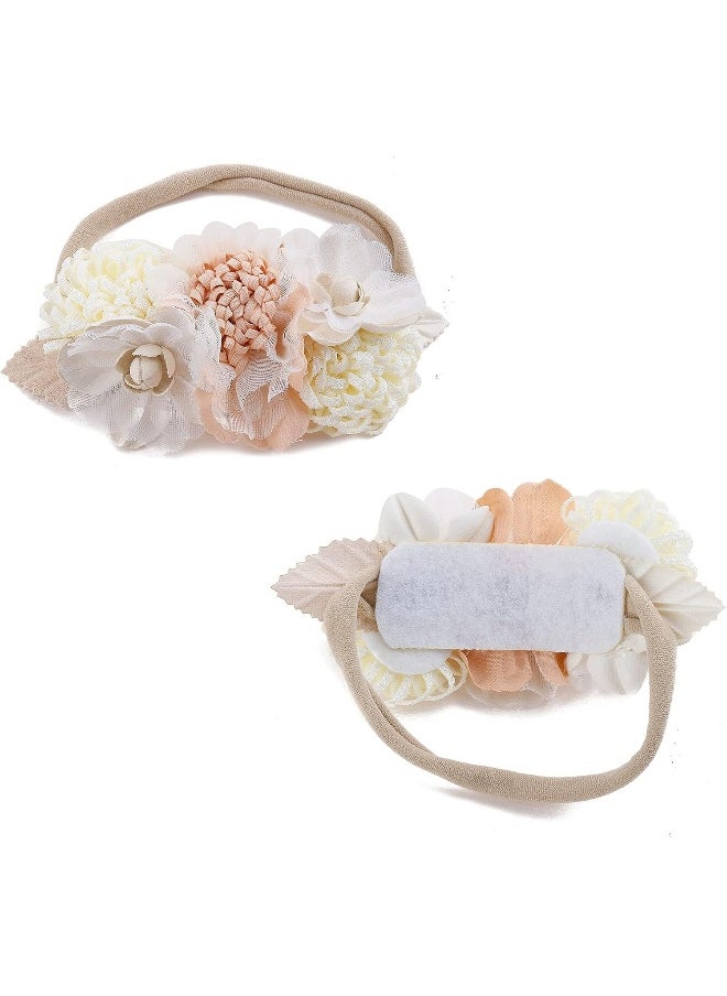 Baby Girl Bows Floral Headbands Set - 3pcs Flower Crown Elastic Hairband Newborn Toddler Hair Accessories Gifts for Girls (1-6 years old)