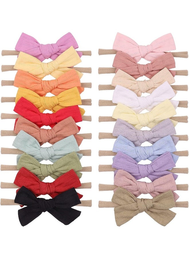 jollybows 20pcs Baby Girls Cotton Hair Bows Headbands Nylon Hair Bands Elastic Hair Accessories for Newborn Kids Infants Toddlers
