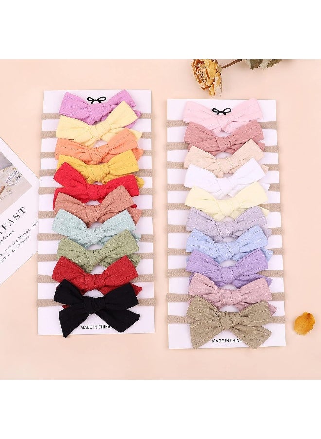jollybows 20pcs Baby Girls Cotton Hair Bows Headbands Nylon Hair Bands Elastic Hair Accessories for Newborn Kids Infants Toddlers