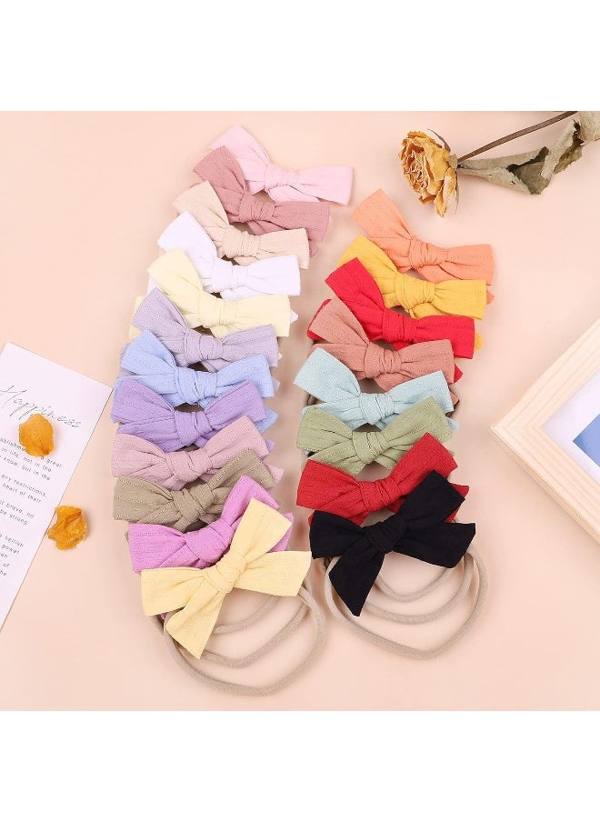 jollybows 20pcs Baby Girls Cotton Hair Bows Headbands Nylon Hair Bands Elastic Hair Accessories for Newborn Kids Infants Toddlers