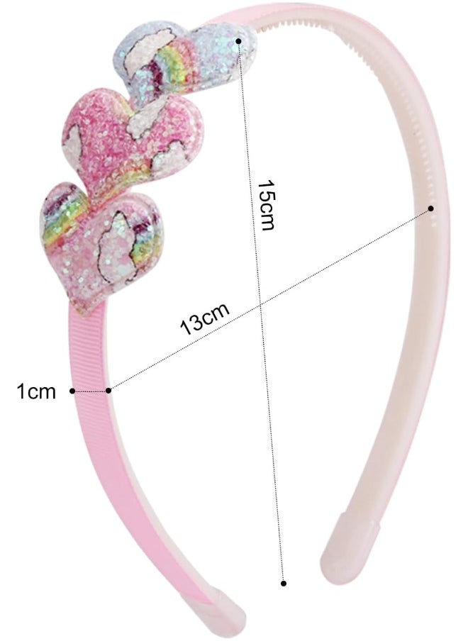 Fishdown Girls Headbands for Kids Glitter Toddler Girl Sequin Headbands Glitter Heart Rainbow Butterfly Star Non-slip Headbands with Teeth (6 PCS)