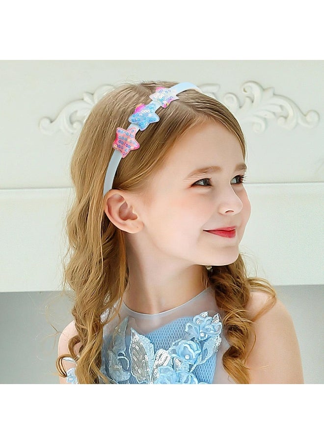 Fishdown Girls Headbands for Kids Glitter Toddler Girl Sequin Headbands Glitter Heart Rainbow Butterfly Star Non-slip Headbands with Teeth (6 PCS)