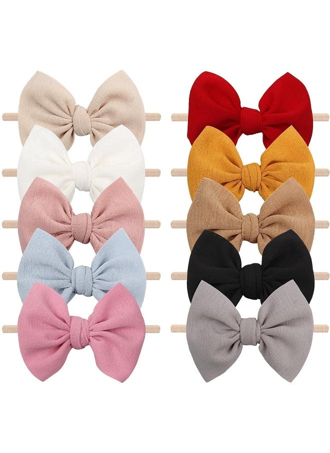 YanJie Baby Girls Nylon Headbands Newborn Bows Handmade Hair Bows Hairbands Hair Accessories for Newborn Infant Toddlers Kids(4.5 bow 10 pcs)