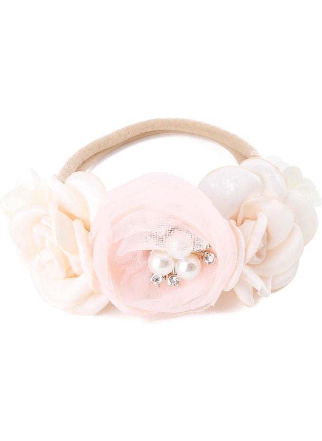 cherrboll 3pcs Baby Girl Headbands Flowers, Super Soft & Stretchy Nylon Floral Hairbands for Newborn Toddler