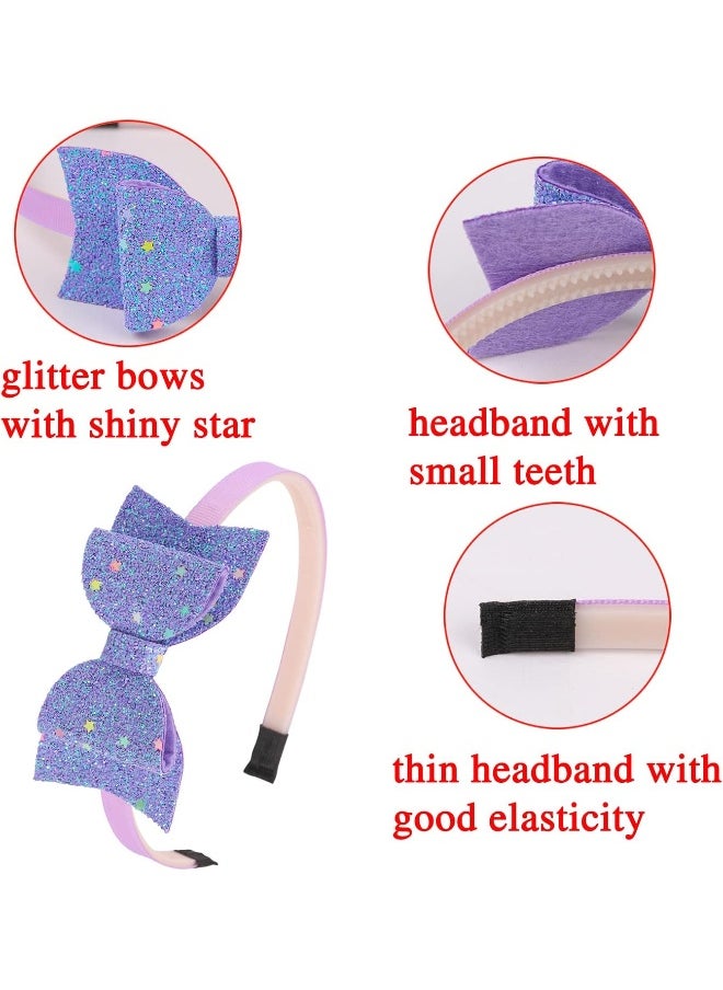 XIMA Bows Headbands For Girls, Kids Headbands 3.5 inch Sequin Glitter Hairband With Bow Little Girls Hair Bands, Pack of 10