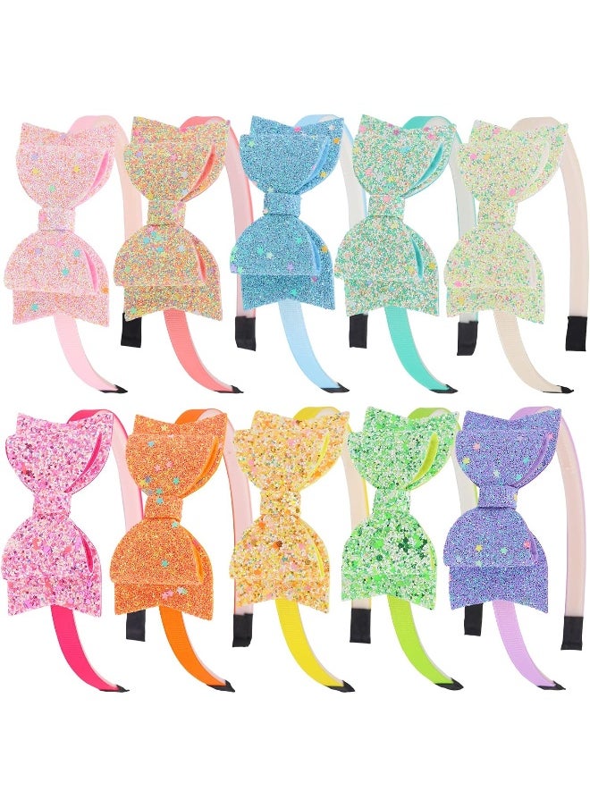 XIMA Bows Headbands For Girls, Kids Headbands 3.5 inch Sequin Glitter Hairband With Bow Little Girls Hair Bands, Pack of 10