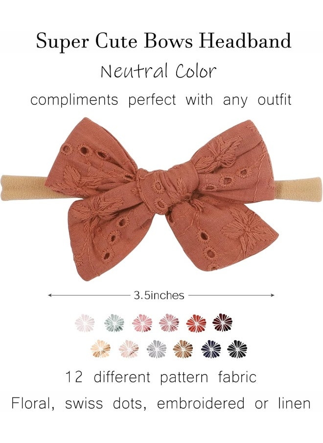 jollybows 12pcs Baby Headband Bows for Girls Newborn Soft Nylon Head Wraps Infant Headwrap Hair Accessories Toddler Kids
