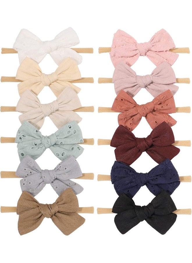 jollybows 12pcs Baby Headband Bows for Girls Newborn Soft Nylon Head Wraps Infant Headwrap Hair Accessories Toddler Kids