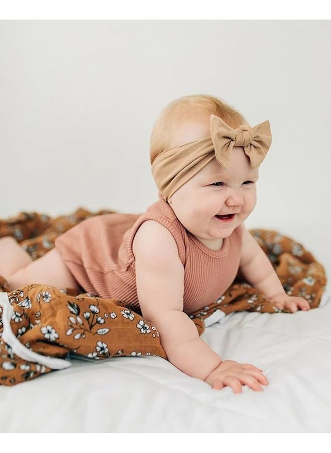 jollybows 3PCS Baby Nylon Headbands Hairbands Hair Bow Elastics for Baby Girls Newborn Infant Toddlers Kids - Khaki Mustard Leopard Print