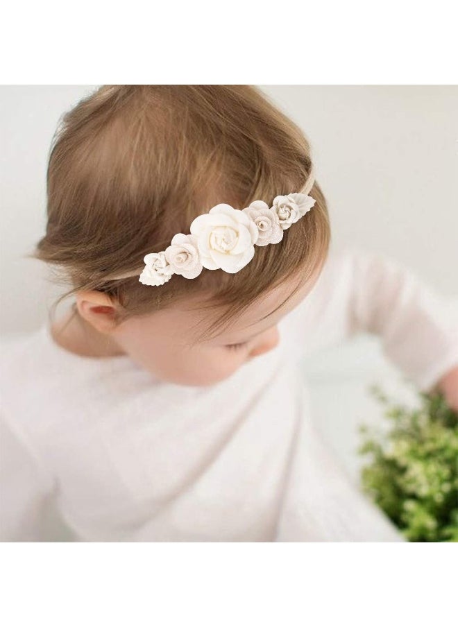 cherrboll 3pcs Baby Girl Headbands Flowers, Super Soft & Stretchy Nylon Floral Hairbands for Newborn Toddler