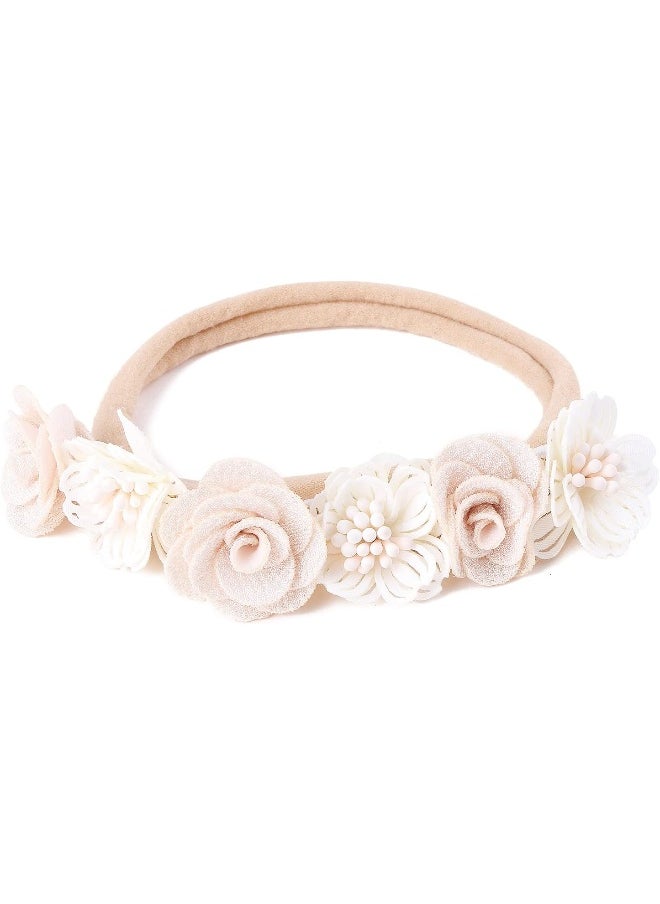 cherrboll 3pcs Baby Girl Headbands Flowers, Super Soft & Stretchy Nylon Floral Hairbands for Newborn Toddler