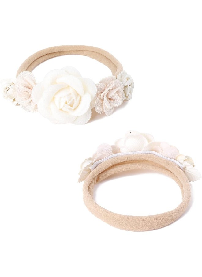 cherrboll 3pcs Baby Girl Headbands Flowers, Super Soft & Stretchy Nylon Floral Hairbands for Newborn Toddler