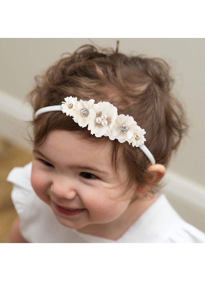 cherrboll 3pcs Baby Girl Headbands Flowers, Super Soft & Stretchy Nylon Floral Hairbands for Newborn Toddler