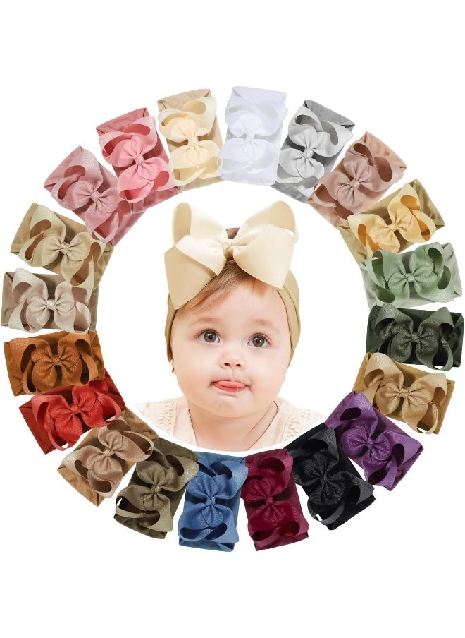 Doboi 20pcs Baby Girl Bows and Headbands - Hair Accessories for Infant, Newborn, Toddler Girls - Big Bows With Nylon Headbands