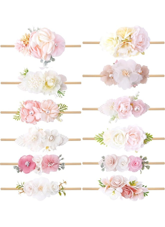 Toptim Baby Floral with Nylon Headbands for Newborn Girls Shower Photo (D-12Pack)