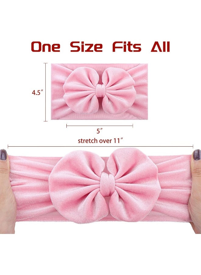 YanJie Valentines Baby Girl Headbands Velvet Bows for Baby Girls Soft Newborn Elastics Baby Bows Handmade Hair Bows Valentines Day Gifts for Toddlers Girl Infant Kids Pink Red