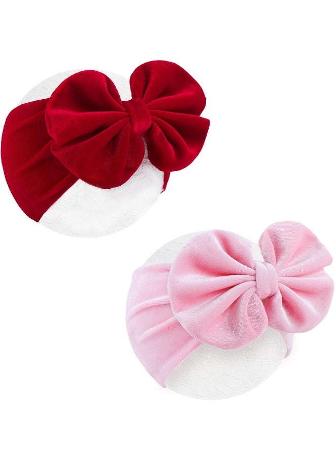 YanJie Valentines Baby Girl Headbands Velvet Bows for Baby Girls Soft Newborn Elastics Baby Bows Handmade Hair Bows Valentines Day Gifts for Toddlers Girl Infant Kids Pink Red