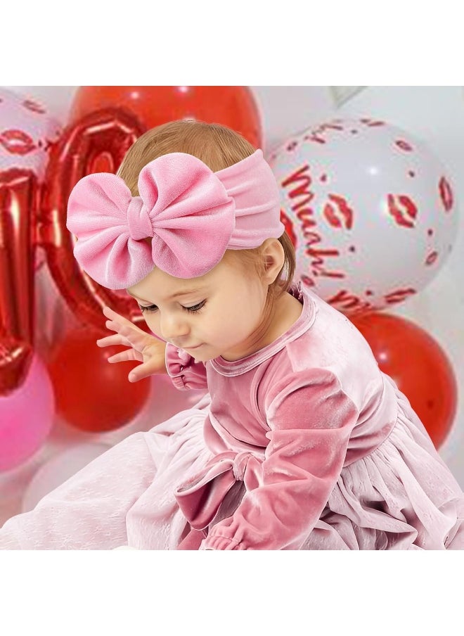 YanJie Valentines Baby Girl Headbands Velvet Bows for Baby Girls Soft Newborn Elastics Baby Bows Handmade Hair Bows Valentines Day Gifts for Toddlers Girl Infant Kids Pink Red