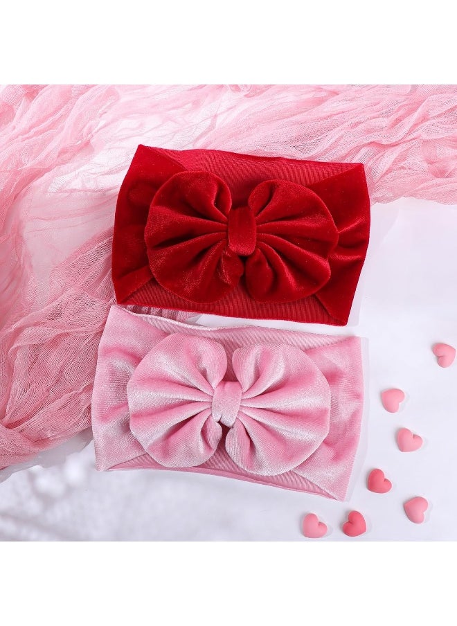 YanJie Valentines Baby Girl Headbands Velvet Bows for Baby Girls Soft Newborn Elastics Baby Bows Handmade Hair Bows Valentines Day Gifts for Toddlers Girl Infant Kids Pink Red
