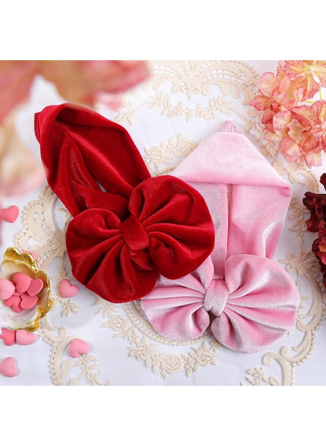 YanJie Valentines Baby Girl Headbands Velvet Bows for Baby Girls Soft Newborn Elastics Baby Bows Handmade Hair Bows Valentines Day Gifts for Toddlers Girl Infant Kids Pink Red