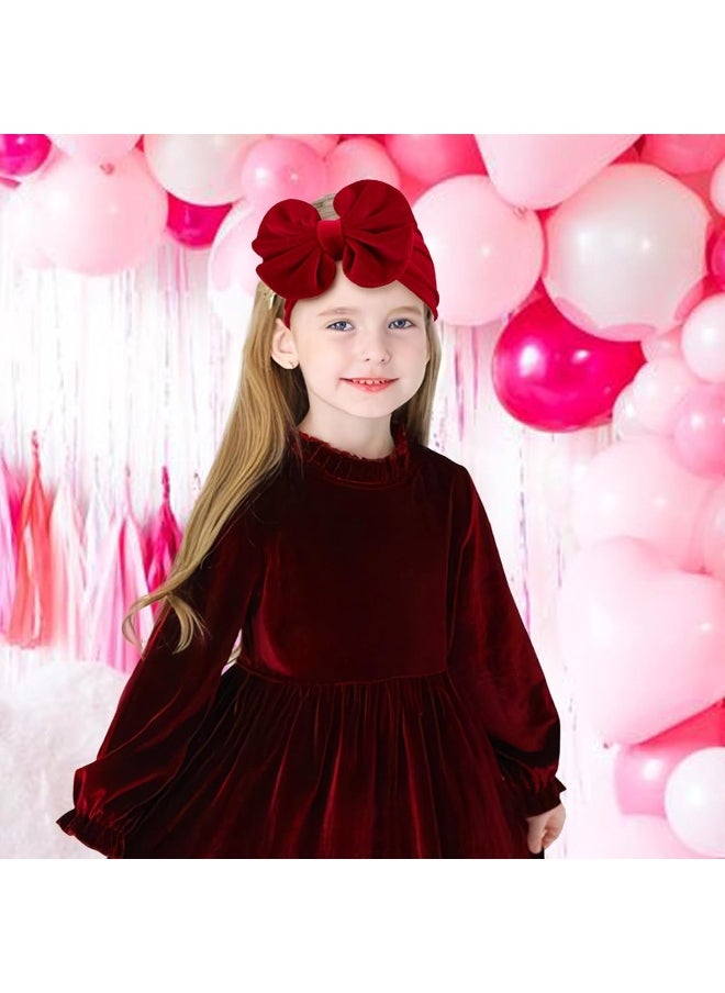 YanJie Valentines Baby Girl Headbands Velvet Bows for Baby Girls Soft Newborn Elastics Baby Bows Handmade Hair Bows Valentines Day Gifts for Toddlers Girl Infant Kids Pink Red