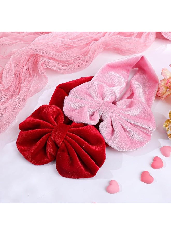 YanJie Valentines Baby Girl Headbands Velvet Bows for Baby Girls Soft Newborn Elastics Baby Bows Handmade Hair Bows Valentines Day Gifts for Toddlers Girl Infant Kids Pink Red