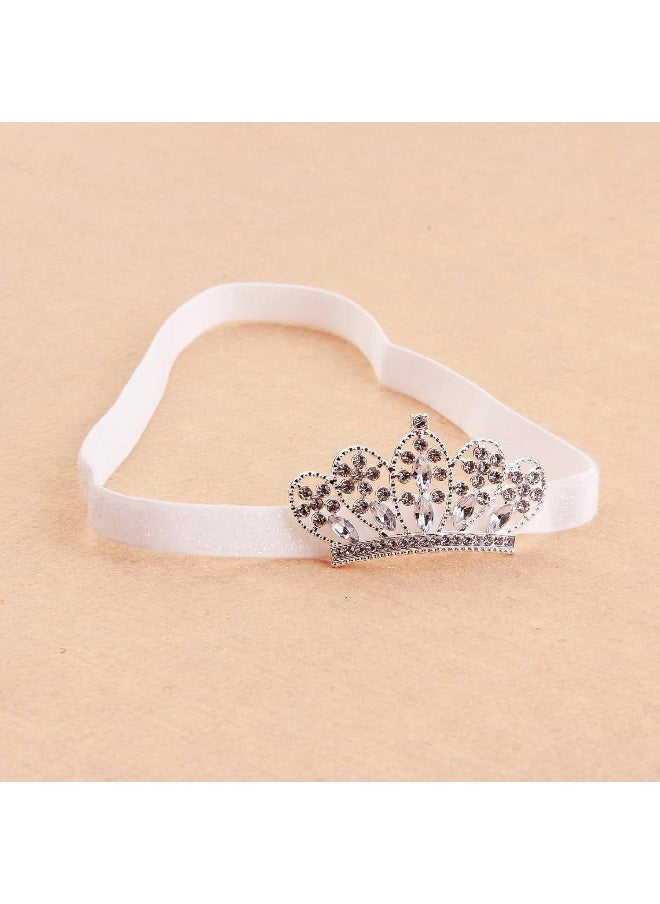 Nishine 2 pieces Baby Girls Crown Headband Princess Tiara Headdress Set Toddler Elastic Head Band (White)