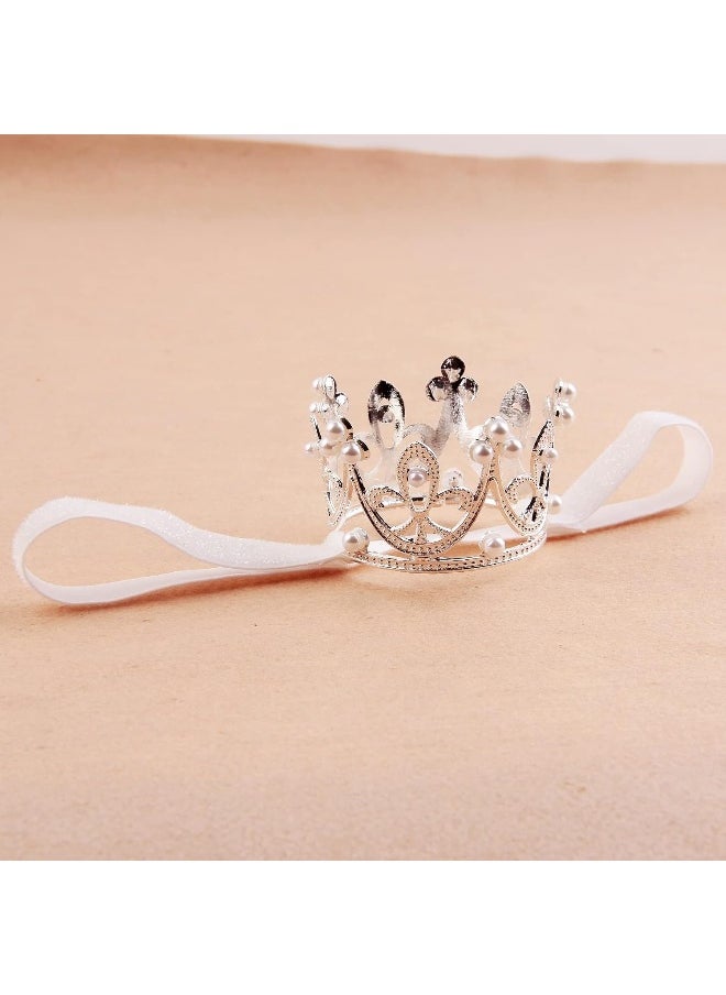 Nishine 2 pieces Baby Girls Crown Headband Princess Tiara Headdress Set Toddler Elastic Head Band (White)