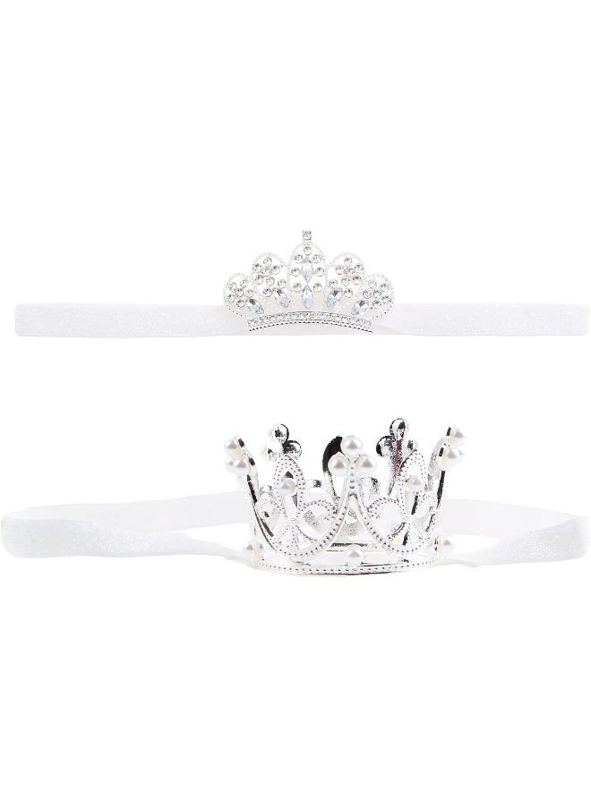 Nishine 2 pieces Baby Girls Crown Headband Princess Tiara Headdress Set Toddler Elastic Head Band (White)