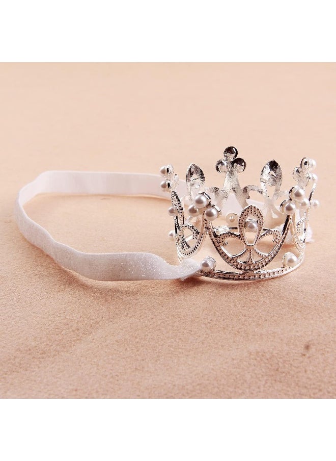 Nishine 2 pieces Baby Girls Crown Headband Princess Tiara Headdress Set Toddler Elastic Head Band (White)