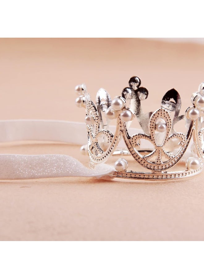 Nishine 2 pieces Baby Girls Crown Headband Princess Tiara Headdress Set Toddler Elastic Head Band (White)