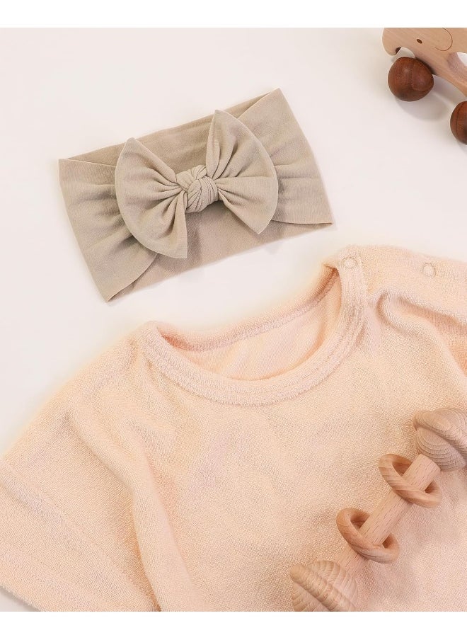 jollybows 3PCS Baby Nylon Headbands Hairbands Hair Bow Elastics for Baby Girls Newborn Infant Toddlers Kids - Baby Pink Baby Blue Khaki