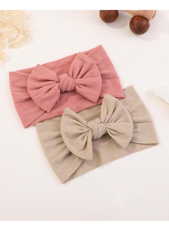 jollybows 3PCS Baby Nylon Headbands Hairbands Hair Bow Elastics for Baby Girls Newborn Infant Toddlers Kids - Baby Pink Baby Blue Khaki