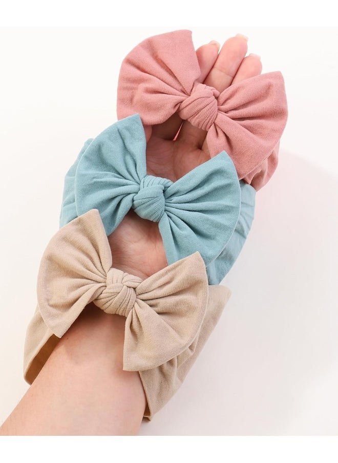 jollybows 3PCS Baby Nylon Headbands Hairbands Hair Bow Elastics for Baby Girls Newborn Infant Toddlers Kids - Baby Pink Baby Blue Khaki