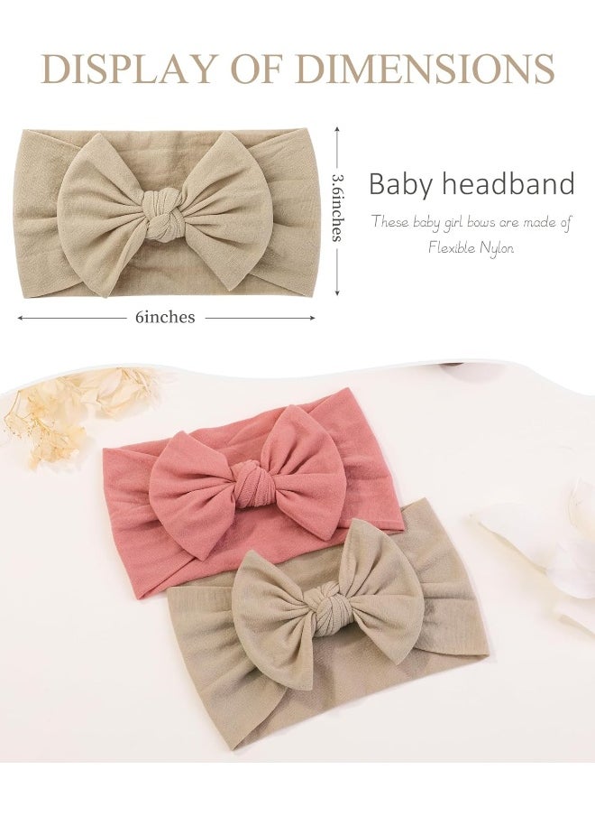 jollybows 3PCS Baby Nylon Headbands Hairbands Hair Bow Elastics for Baby Girls Newborn Infant Toddlers Kids - Baby Pink Baby Blue Khaki