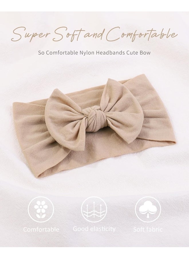 jollybows 3PCS Baby Nylon Headbands Hairbands Hair Bow Elastics for Baby Girls Newborn Infant Toddlers Kids - Baby Pink Baby Blue Khaki