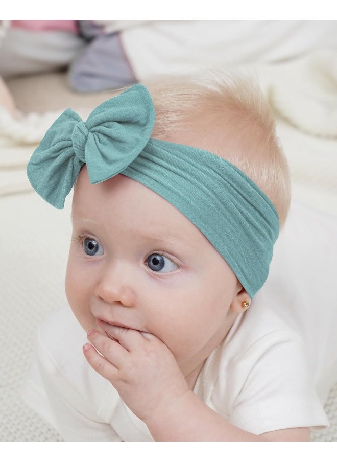 jollybows 3PCS Baby Nylon Headbands Hairbands Hair Bow Elastics for Baby Girls Newborn Infant Toddlers Kids - Baby Pink Baby Blue Khaki