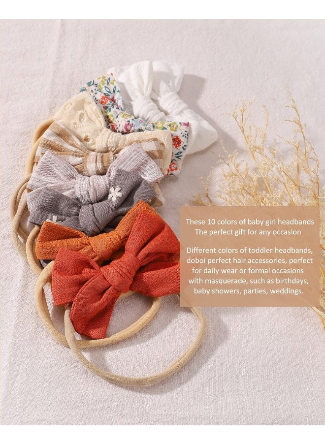 doboi 10PCS Baby Girls Headbands Hair Bows Nylon Linen Hairbands Handmade Hair Accessories for Newborn Infant Toddlers Little Girl and Kids 3.5Inches