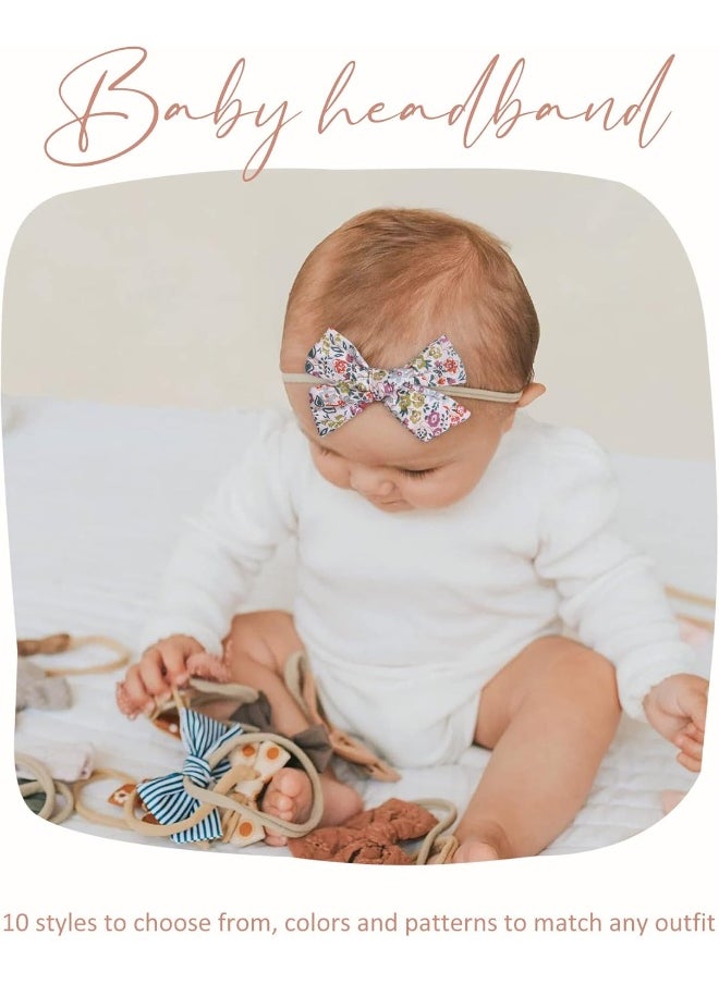 doboi 10PCS Baby Girls Headbands Hair Bows Nylon Linen Hairbands Handmade Hair Accessories for Newborn Infant Toddlers Little Girl and Kids 3.5Inches