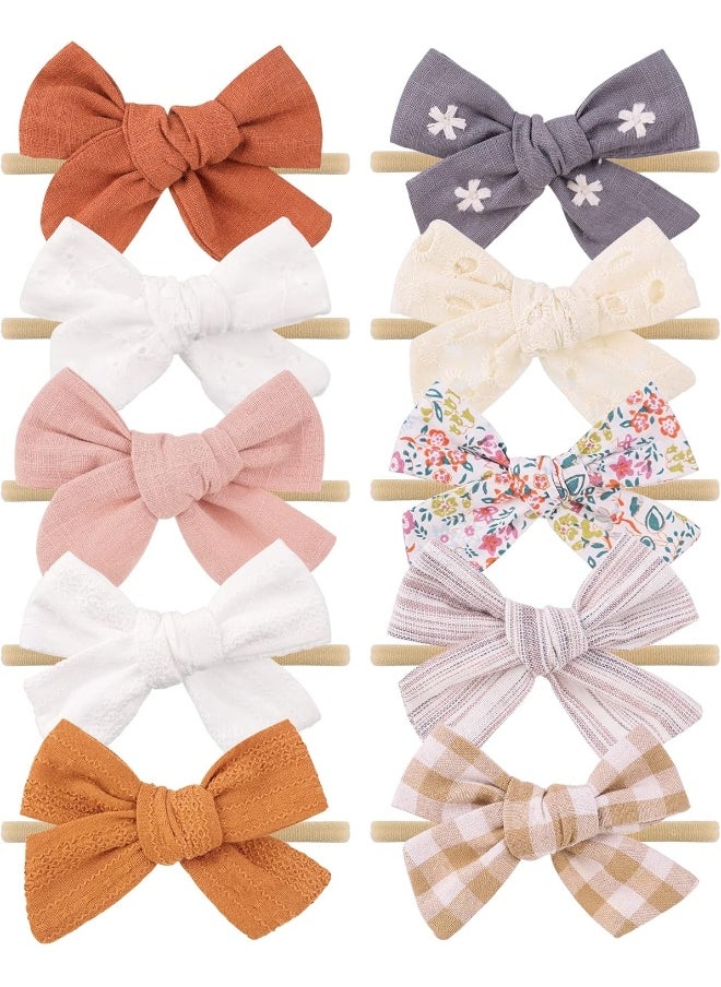 doboi 10PCS Baby Girls Headbands Hair Bows Nylon Linen Hairbands Handmade Hair Accessories for Newborn Infant Toddlers Little Girl and Kids 3.5Inches