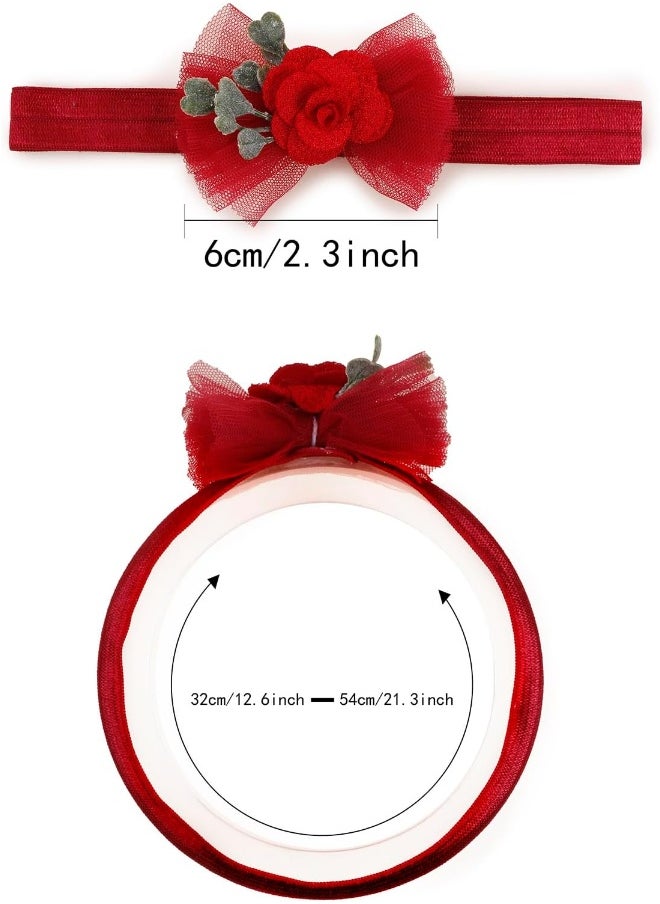cherrboll Baby Girl Nylon Headbands, 3Pcs Handmade Floral Hair Bows, Stretchy Flower Hairbands for Newborns Infants Toddlers