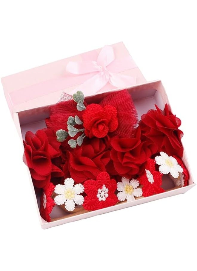 cherrboll Baby Girl Nylon Headbands, 3Pcs Handmade Floral Hair Bows, Stretchy Flower Hairbands for Newborns Infants Toddlers