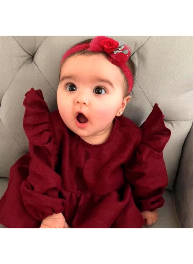 cherrboll Baby Girl Nylon Headbands, 3Pcs Handmade Floral Hair Bows, Stretchy Flower Hairbands for Newborns Infants Toddlers