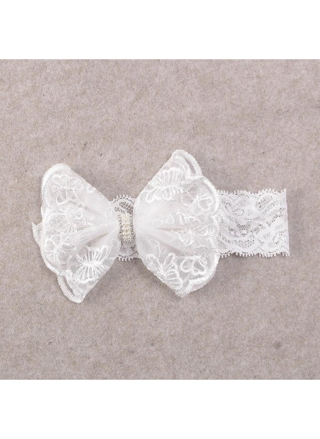 Nishine 2 Pack Baptism White Newborn Bowknot Headbands Baby Christening Hair Bows Headwrap Toddler Hairband (Circle Button)