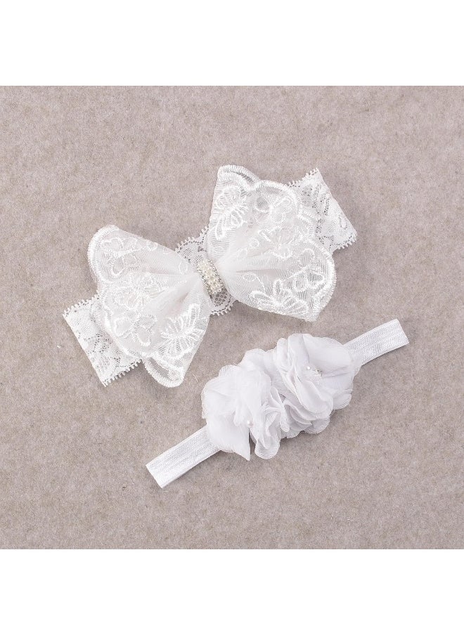 Nishine 2 Pack Baptism White Newborn Bowknot Headbands Baby Christening Hair Bows Headwrap Toddler Hairband (Circle Button)