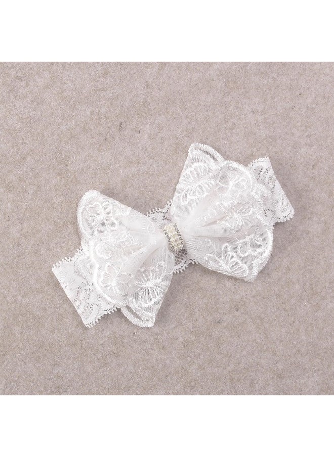 Nishine 2 Pack Baptism White Newborn Bowknot Headbands Baby Christening Hair Bows Headwrap Toddler Hairband (Circle Button)