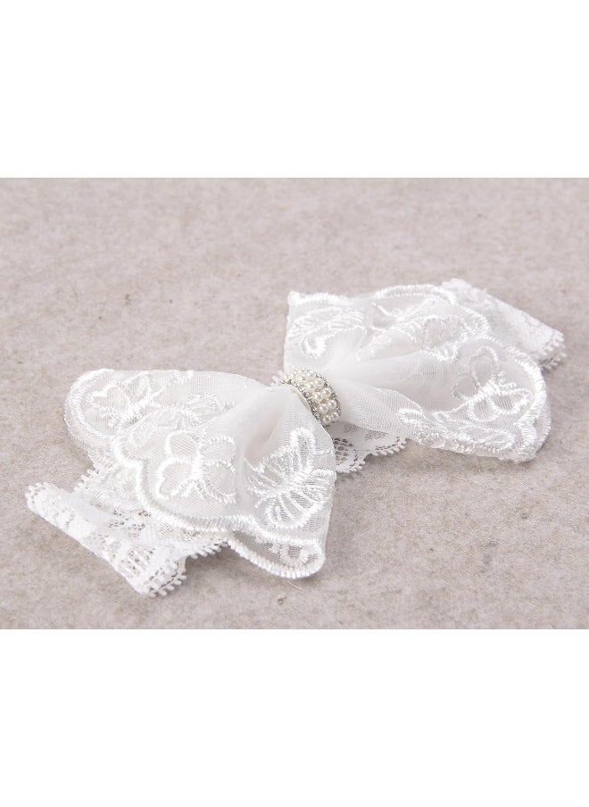 Nishine 2 Pack Baptism White Newborn Bowknot Headbands Baby Christening Hair Bows Headwrap Toddler Hairband (Circle Button)